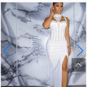 Gold stone white dress